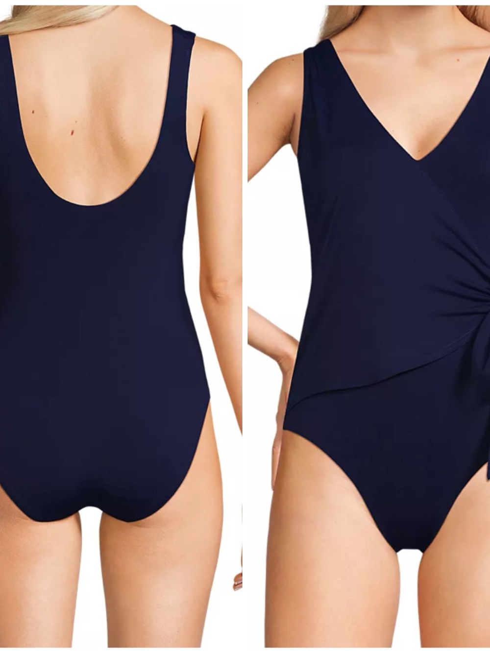 Lands end side tie Navy Wrap One-Piece Swimsuit - Picture 4 of 6